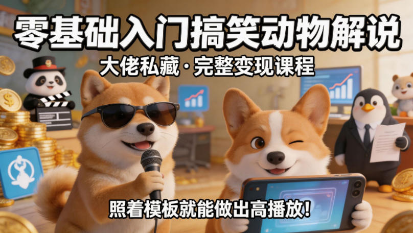 零基础入门搞笑动物解说，大佬私藏完整变现课程，照着模板就能做出高播放-云讯网创