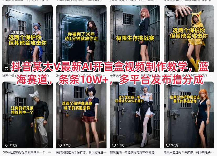 抖音某大V最新AI开盲盒视频制作教学，蓝海赛道，条条10W+，多平台发布撸分成-云讯网创