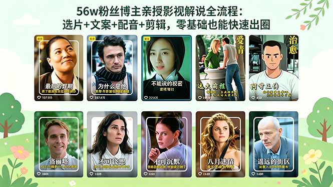 56万粉丝博主亲授影视解说全流程：选片+文案+配音+剪辑，零基础也能快速出圈-云讯网创