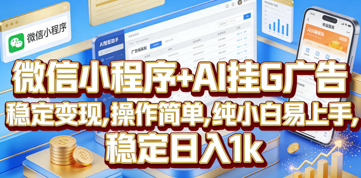 微信小程序+AI挂G广告,稳定变现,操作简单,纯小白易上手,稳定日入1k【揭秘】-云讯网创