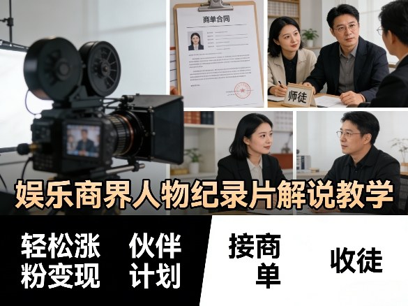 娱乐商界人物纪录片解说教学,轻松涨粉变现,伙伴计划,接商单,收徒等-云讯网创