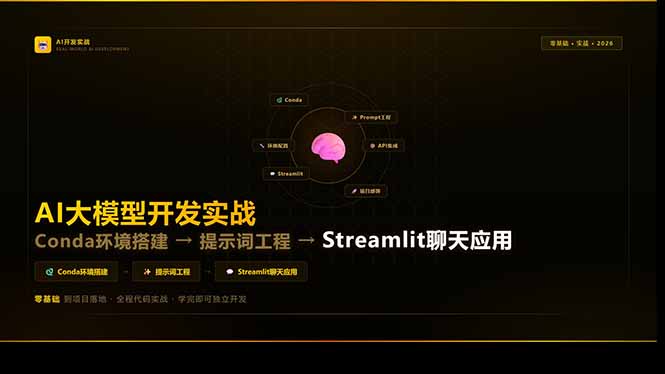 AI大模型开发实战：Conda环境搭建→提示词工程→Streamlit聊天应用，零基础到项目落地-云讯网创
