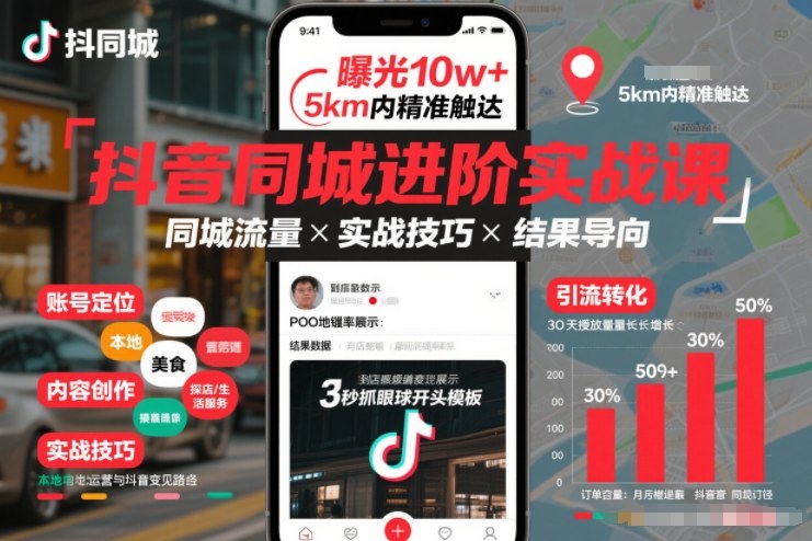 抖音同城进阶实战课，助你同城流量拿到结果-云讯网创