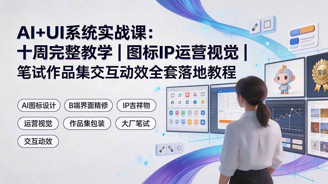 AI+UI系统实战课：十周完整教学｜图标IP运营视觉｜笔试作品集交互动效全套落地教程-云讯网创