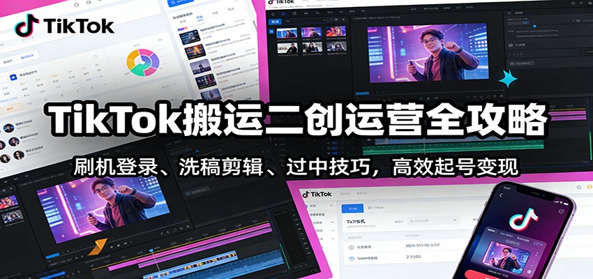 TikTok搬运二创运营全攻略：刷机登录、洗稿剪辑 、过中技巧，高效起号变现-云讯网创