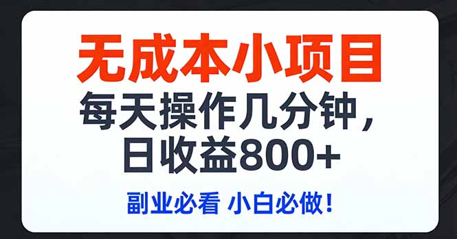 无成本小项目,每天操作几分钟,日收益800+ 副业必看 小白必做！-云讯网创