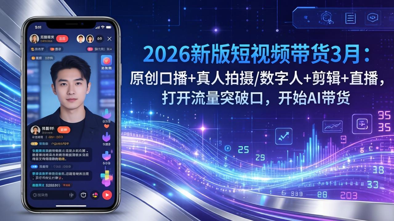 2026新版短视频带货3月：原创口播+真人拍摄/数字人+剪辑+直播，打开流量突破口，开始AI带货-云讯网创