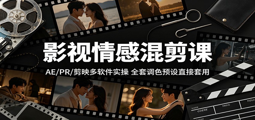 影视情感混剪课：AE/PR/剪映多软件实操，全套调色预设直接套用-云讯网创
