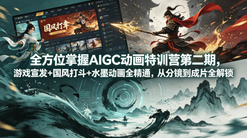 全方位掌握AIGC动画特训营第二期，游戏宣发+国风打斗+水墨动画全精通，从分镜到成片全解锁-云讯网创