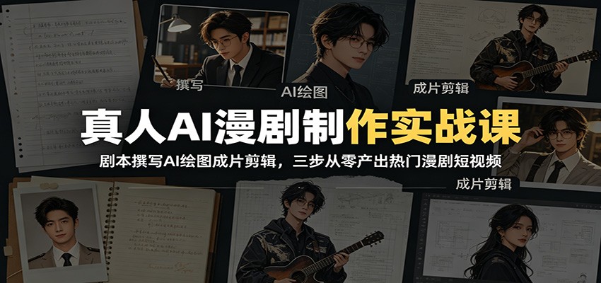 真人AI漫剧制作实战课：剧本撰写AI绘图成片剪辑，三步从零产出热门漫剧短视频-云讯网创