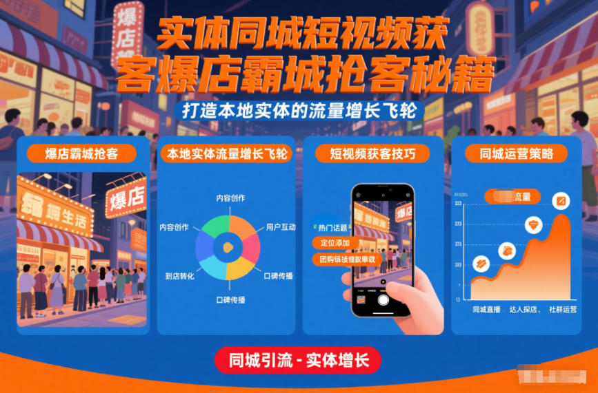 实体同城短视频获客爆店霸城抢客秘籍,打造本地实体的流量增长飞轮-云讯网创