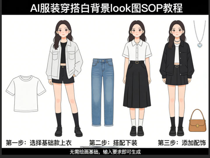 AI服装穿搭白背景look图SOP教程,不用会画画,提几句具体要求,AI就能还你一个奇迹-云讯网创