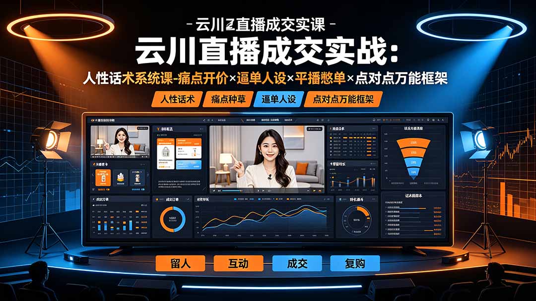 云川直播成交实战：人性话术系统课-痛点种草×塑品开价×逼单人设×平播憋单×点对点万能框架-云讯网创