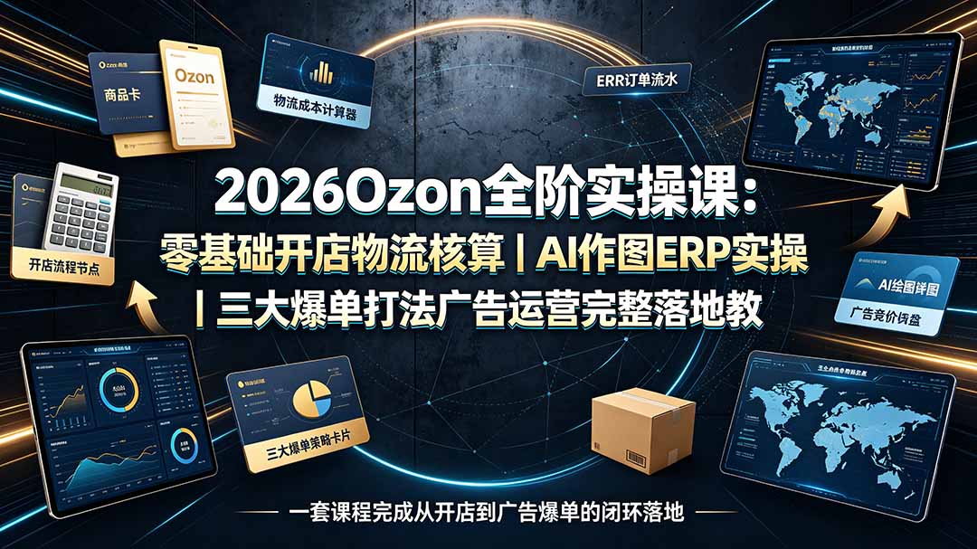 2026Ozon全阶实操课:零基础开店物流核算|AI作图ERP实操|三大爆单打法广告运营完整落地教程-云讯网创