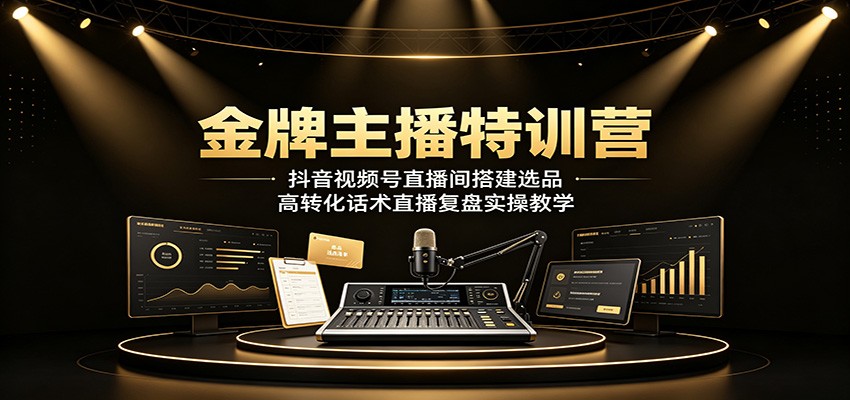 金牌主播特训营：抖音视频号直播间搭建选品，高转化话术直播复盘实操教学-云讯网创