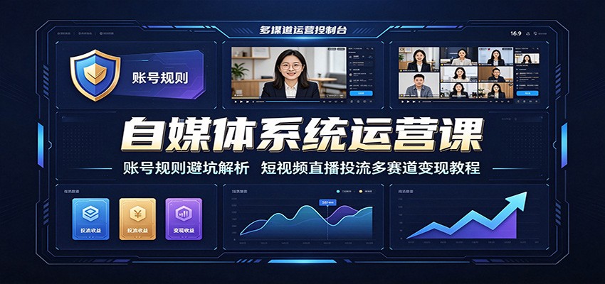 自媒体系统运营课：账号规则避坑解析，短视频直播投流多赛道变现教程-云讯网创