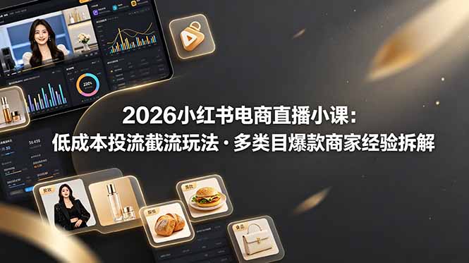 2026小红书电商直播小课，低成本投流截流玩法，多类目爆款商家经验完整拆解教学-云讯网创