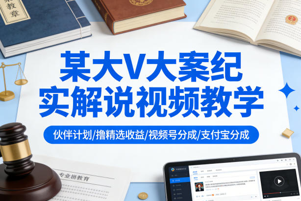 某大V大案纪实解说视频教学，可做伙伴计划、撸精选收益，视频号和支付宝分成计划均可-云讯网创