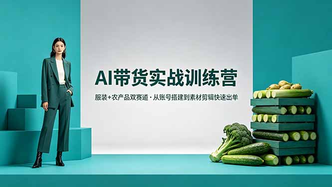 AI带货实战训练营，服装+农产品双赛道，从账号搭建到素材剪辑快速出单-云讯网创