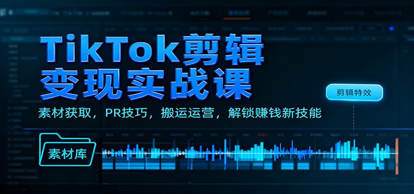 TikTok剪辑变现实战课：素材获取，PR技巧，搬运运营，解锁赚钱新技能-云讯网创