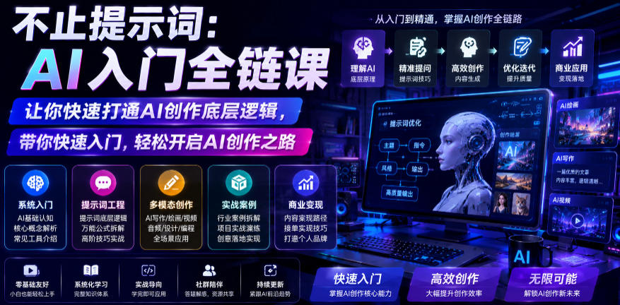 不止提示词:AI入门全链课,让你快速打通AI创作底层逻辑,带你快速入门,轻松开启AI创作之路-云讯网创