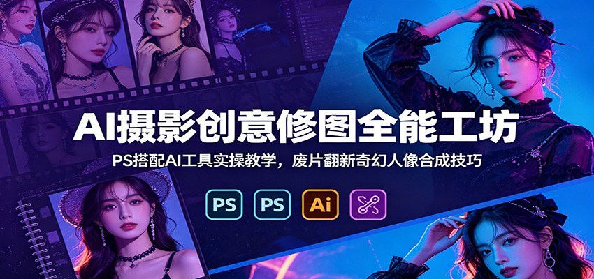 AI摄影创意修图全能工坊：PS搭配AI工具实操教学，废片翻新奇幻人像合成技巧-云讯网创