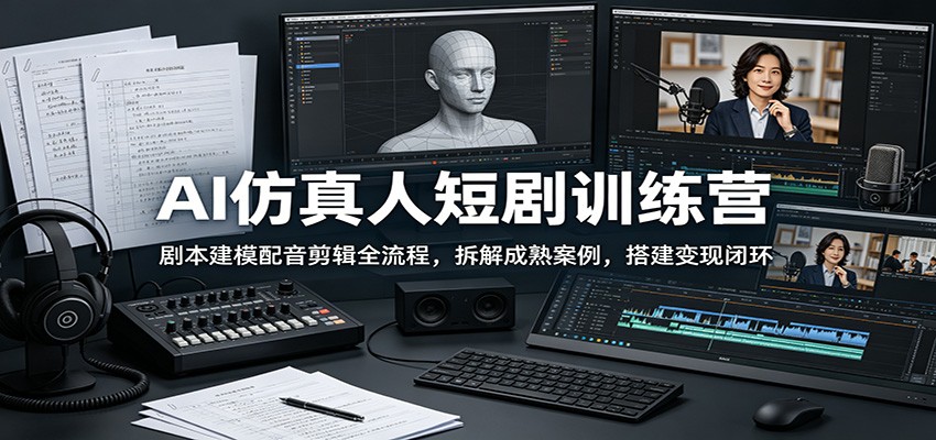 AI仿真人短剧训练营：剧本建模配音剪辑全流程，拆解成熟案例，搭建变现闭环-云讯网创