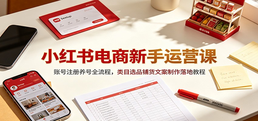 小红书电商新手运营课：账号注册养号全流程，类目选品铺货文案制作落地教程-云讯网创