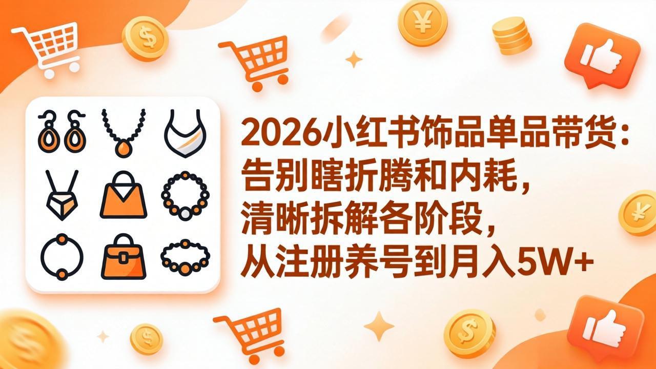 2026小红书饰品单品带货：告别瞎折腾和内耗，清晰拆解各阶段，从注册养号到月入5W+-云讯网创