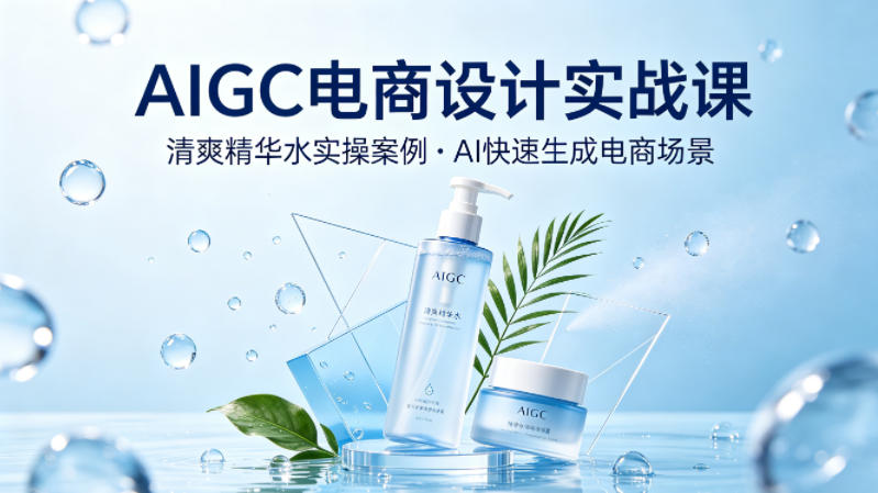 AIGC电商设计实战课，以清爽精华水为实操案例，教你用AI快速生成电商场景-云讯网创