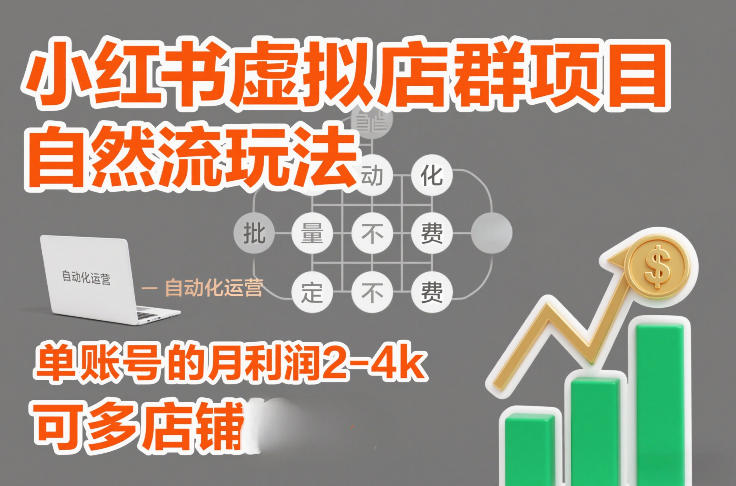 小红书虚拟店群项目，自然流玩法，批量自动化，稳定不费号，单账号的月利润2-4k，可多店矩阵-云讯网创