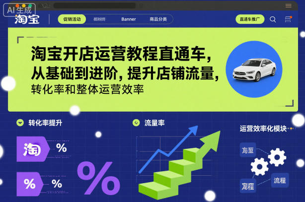 淘宝开店运营教程直通车，从基础到进阶，提升店铺流量，转化率和整体运营效率(更新26年05月27日)-云讯网创