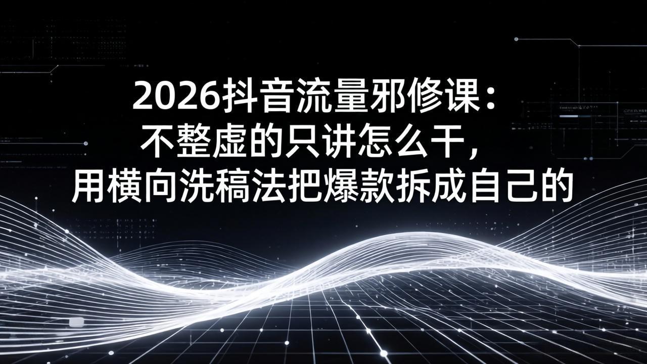 2026抖音流量邪修课：不整虚的只讲怎么干，用横向洗稿法把爆款拆成自己的-云讯网创