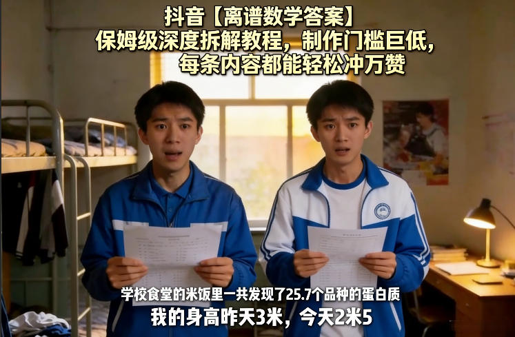 抖音【离谱数学答案】保姆级深度拆解教程，制作门槛巨低，每条内容都能轻松冲万赞，附详细步骤-云讯网创