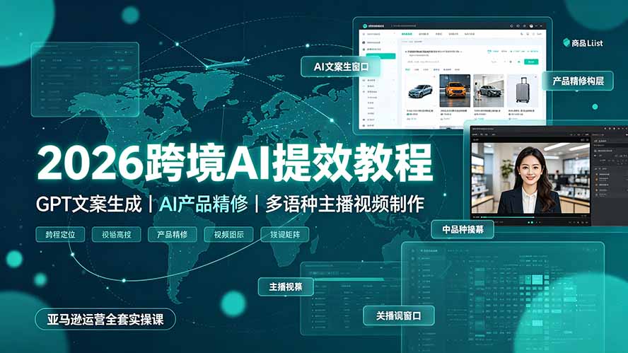 2026跨境AI提效教程·GPT文案生成｜AI产品精修｜多语种主播视频制作，亚马逊运营全套实操课-云讯网创