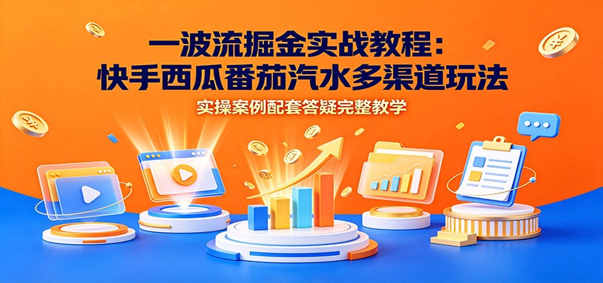 一波流掘金实战教程：快手西瓜番茄汽水多渠道玩法，实操案例配套答疑完整教学-云讯网创