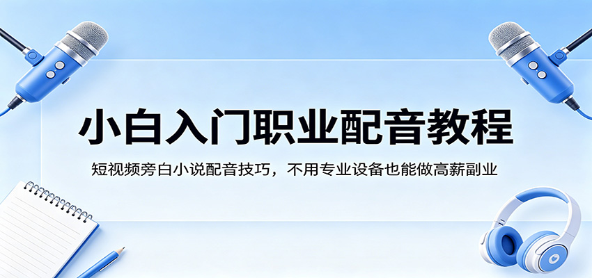 小白入门职业配音教程，短视频旁白小说配音技巧，不用专业设备也能做高薪副业-云讯网创