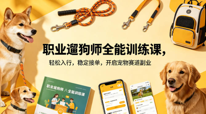 职业遛狗师全能训练课，轻松入行，稳定接单，开启宠物赛道副业-云讯网创