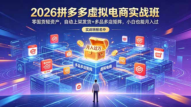 2026拼多多虚拟电商实战班：零囤货轻资产，自动上架发货+多品多店矩阵，小白也能月入过万-云讯网创