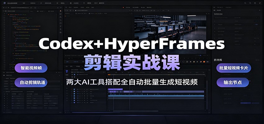 Codex+HyperFrames剪辑实战课:两大AI工具搭配全自动批量生成短视频-云讯网创