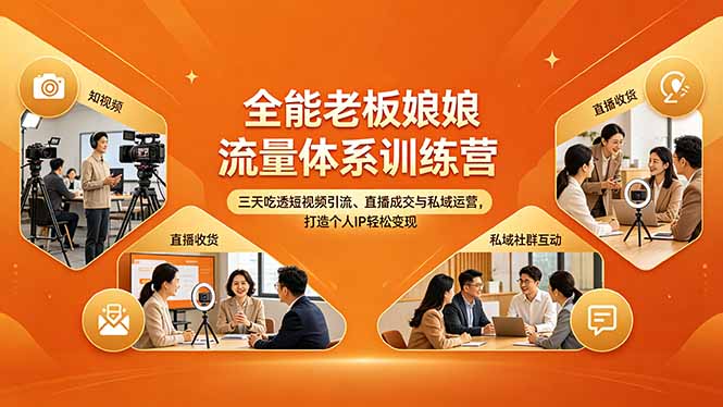 全能老板娘流量体系训练营，三天吃透短视频引流、直播成交与私域运营，打造个人IP轻松变现-云讯网创