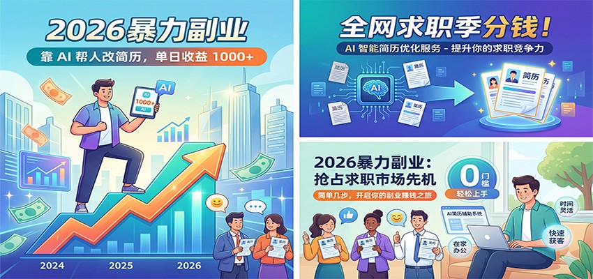 2026暴力副业：靠AI帮人改简历，单日收益1000+，全网求职季分钱-云讯网创