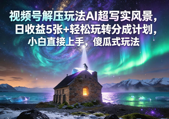 视频号解压玩法AI超写实风景，日收益5张+轻松玩转分成计划，小白直接上手，傻瓜式玩法-云讯网创