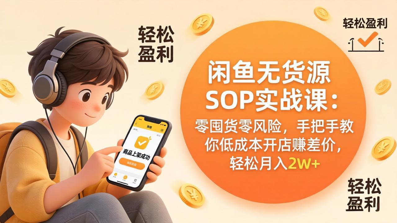 闲鱼无货源SOP实战课：零囤货零风险，手把手教你低成本开店赚差价，轻松月入2w+-云讯网创