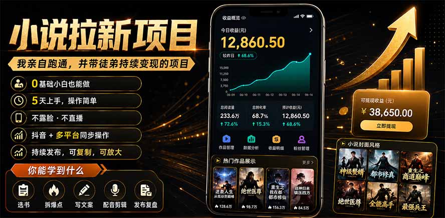抖音及多平台小说拉新项目：我亲自跑通并持续带徒弟实操｜0基础小白5天上手快速变现-云讯网创