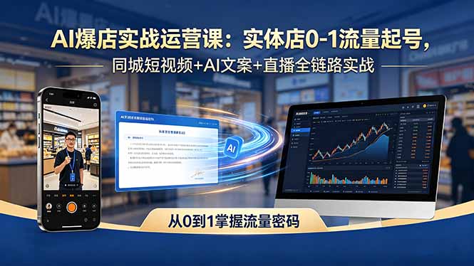 AI爆店实战运营课：实体店0-1流量起号，同城短视频+AI文案+直播全链路实战-云讯网创