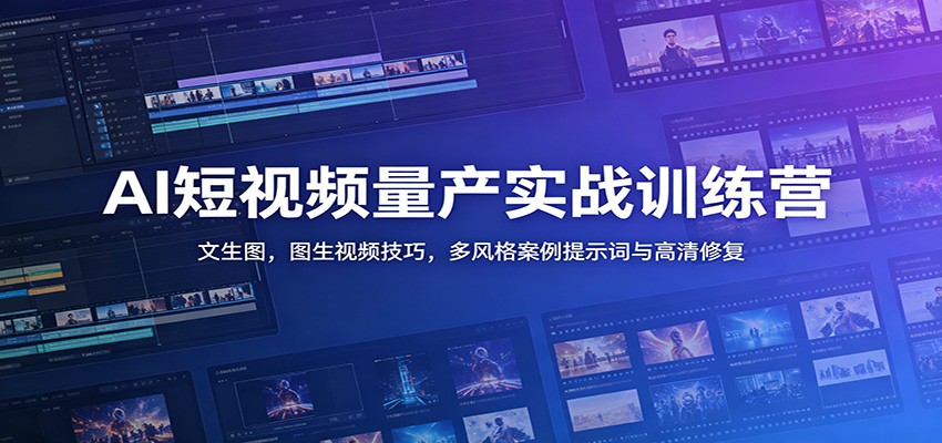 AI短视频量产实战训练营：文生图，图生视频技巧，多风格案例提示词与高清修复-云讯网创