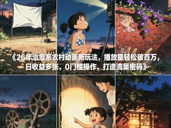 26年治愈系农村动画新玩法，播放量轻松破百万，日收益多张，0门槛操作，打造流量密码-云讯网创