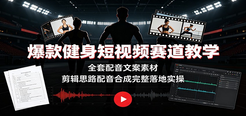 爆款健身短视频赛道教学：全套配音文案素材，剪辑思路配音合成完整落地实操-云讯网创